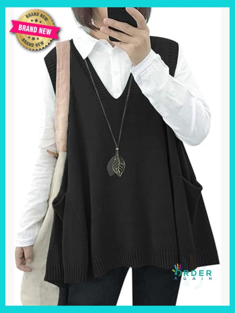 Oversized Cotton Sweater Vest Loose Swing Knit Pullover Sleeveless with Drop